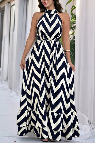 Chevron Pattern Halter Maxi Dress