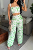 Strap Crop Top and High-Waist Pants Set