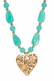 Textured Heart Pendant Beaded Necklace