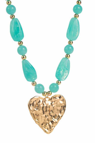 Textured Heart Pendant Beaded Necklace