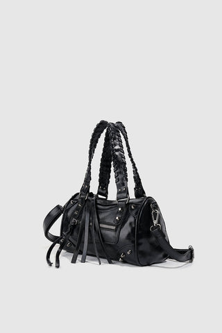 Braided Handle Studded Barrel Bag