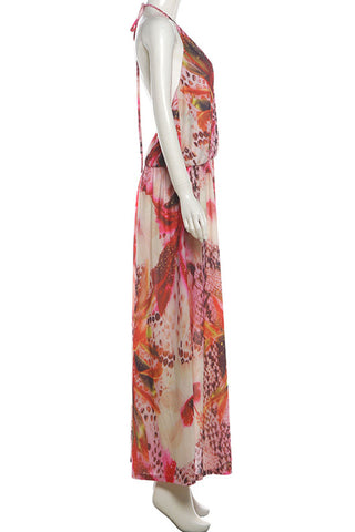 Abstract Print Halter Maxi Dress