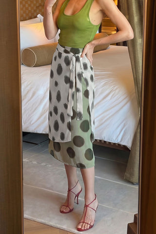 Polka Dot Ruffle Wrap Midi Skirt