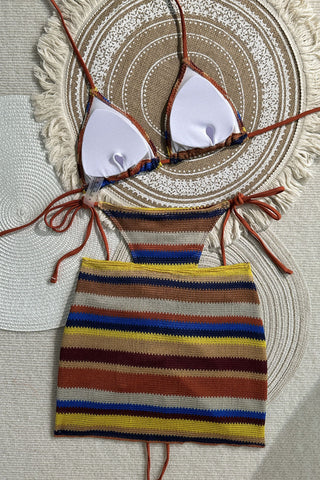 Striped Ruched Mini Skirt Set