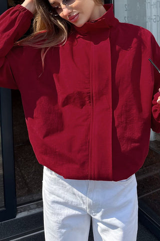 Mock Neck Zip-Front Bomber Jacket
