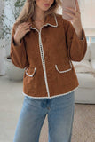 Scalloped Lace Trim Suede Jacket