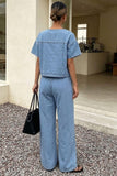Tie-Front Denim Wide-Leg Pants Set