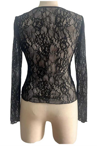 Sheer Lace Long Sleeve Crop Top