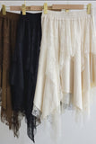 Smocked Waist Lace Asymmetrical Midi Skirt