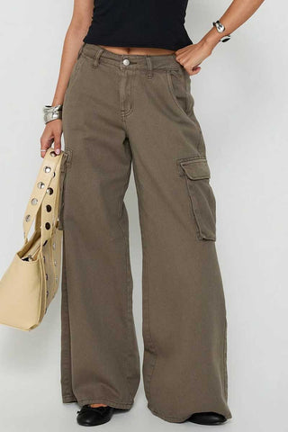 High-Waist Wide-Leg Cargo Casual Pants