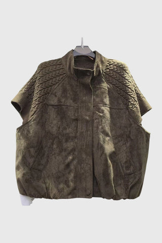Knit Shoulder Suede Mock Neck Vest