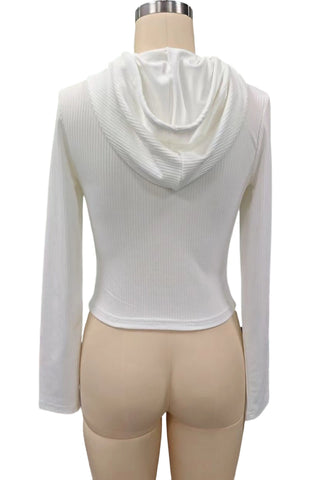 Ribbed Zip-Front Hooded Crop Hoodie