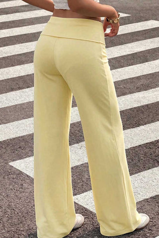 Striped Wide-Leg Fold-Over Casual Pants