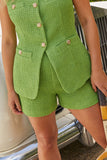 Sleeveless Buttoned Vest and Shorts Set