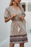 Floral Print Casual Dress with Tassels