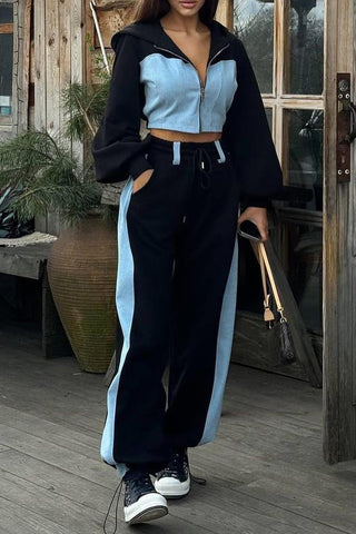 Two-Tone Zip-Up Pant Set