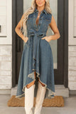 Button-Front Denim Midi Dress
