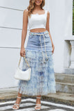 Layered Tulle Denim Skirt