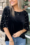 Pearl-Embellished Blouse with Flare Sleeves