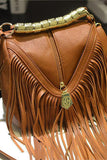 Fringe-Trimmed Bag with Embellished Handle