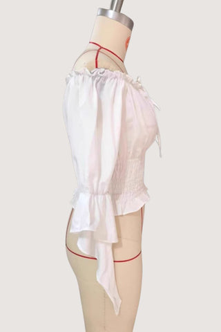 Off-Shoulder Lace-Up Blouse