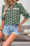 Geometric Print V-Neck Blouse