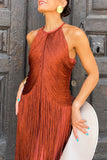 Fringe Halter Evening Dress