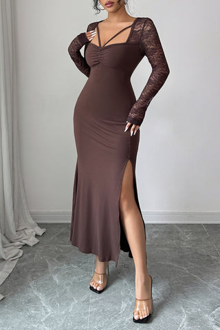 Lace Sleeve Slit Dress