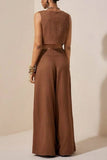 Button-Front Vest Wide-Leg Set
