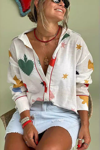 Graphic Print Button-Up Shirt