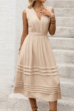 Pleated V-Neck Casual Dress
