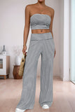 Striped Tube Top and Wide-Leg Pants Set
