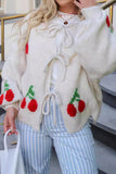 Tie-Front Cherry Embellished Cardigan