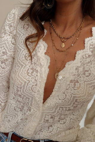 Scalloped Lace V-Neck Blouse