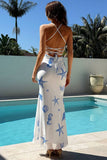 Floral Tie-Back Open Back Maxi Vacation Dress