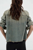 Distressed Button-Front Denim Jacket