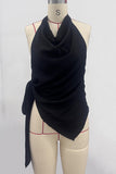Draped Asymmetrical Halter Blouse