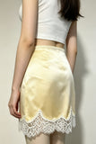 Lace Trim Satin Slip Mini Skirt