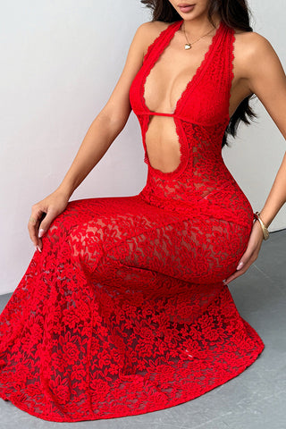 Sheer Lace Halter Casual Dress