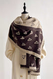 Heart Pattern Knit Fringe Scarf