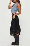 Sheer Lace Asymmetrical Midi Skirt