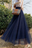Sheer Tulle High-Waist A-Line Midi Skirt