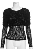 Sheer Lace Overlay Crew Neck Long Sleeve Top