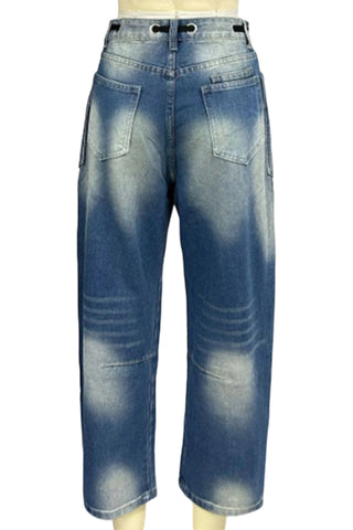 Striped Drawstring Straight Jeans