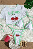 Cherry-Print Bikini Set with Cover-Up