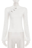 Lace Bell Sleeve Mock Neck Crop Blouse
