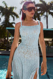 Ruched Square Neck Lace Maxi Dress