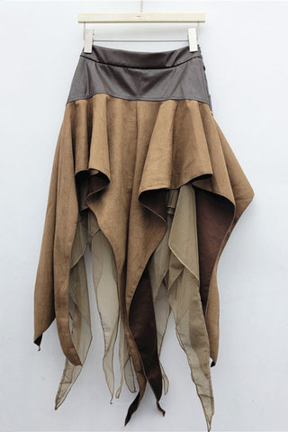 Faux Leather Wrap Asymmetrical Midi Skirt