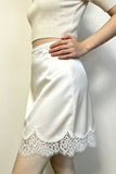 Lace Trim Satin Slip Mini Skirt