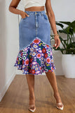 Graphic Print Denim Skirt